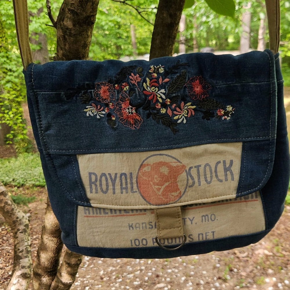 Embroidered Custom Handmade Denim Crossbody Bag